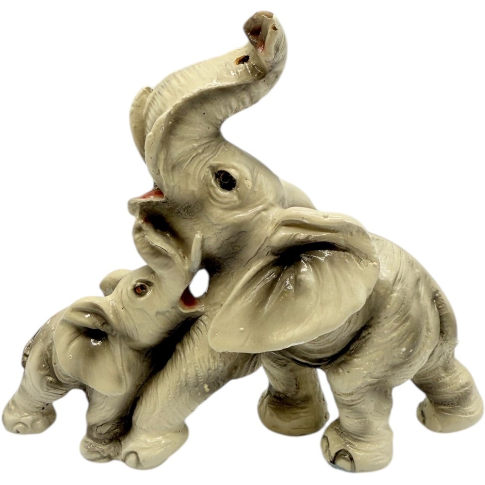 Unbranded Mother and Baby Elephant Figurine Trunk Up Good Luck Decor Vintage